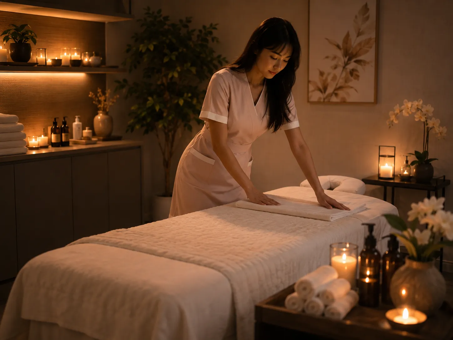 Warm and peaceful massage spa interior